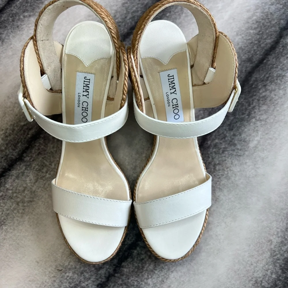 Jimmy Choo Delphi 100 Vao Latte Vachetta Leather Rope Wedges Espadrille